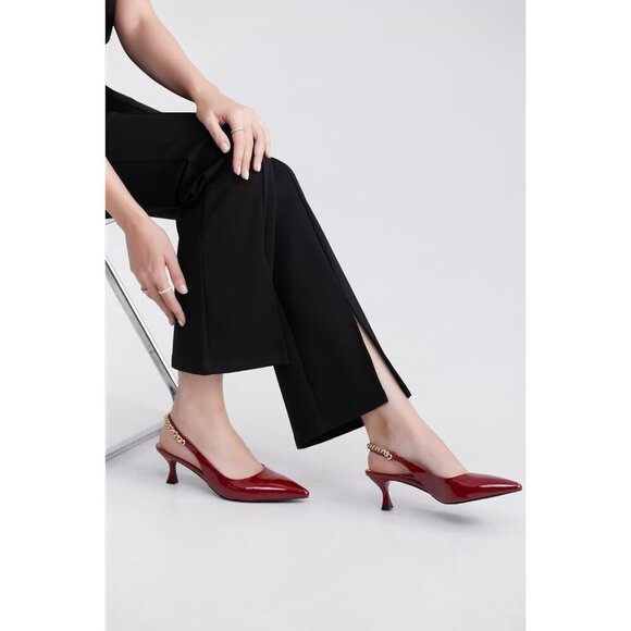🆕Women Red Stiletto Heels Closed Pointed Toe 4 in Heels Patent Leather Pumps - Picture 6 of 9